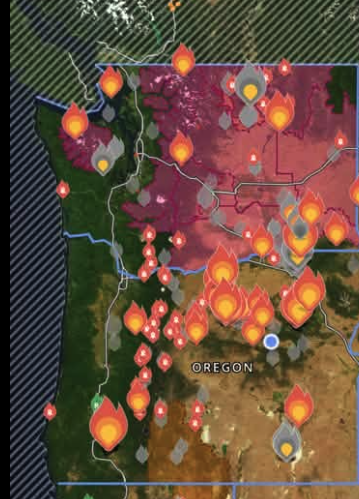 Wildfire activity across Oregon and Washington in July 2026
